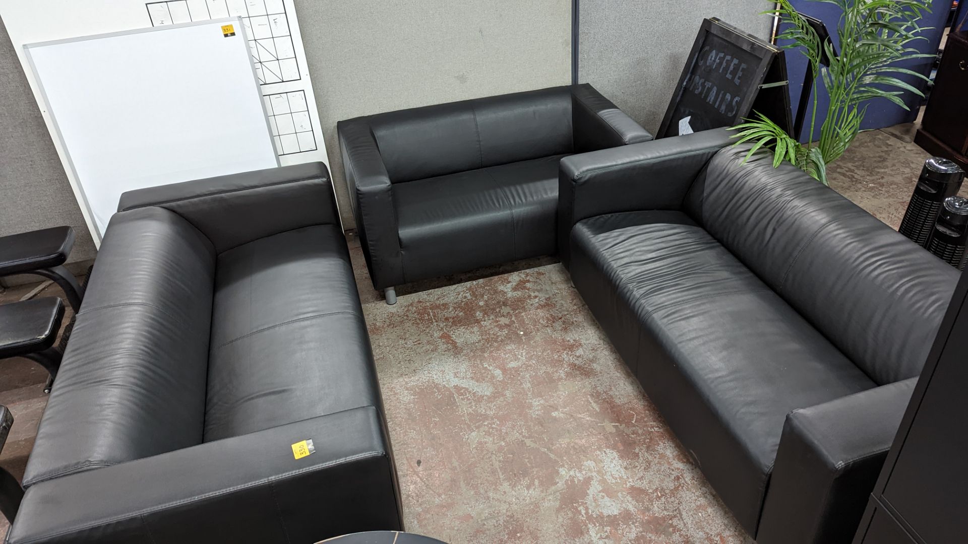 3 off black leather/leather look sofas - Image 2 of 6
