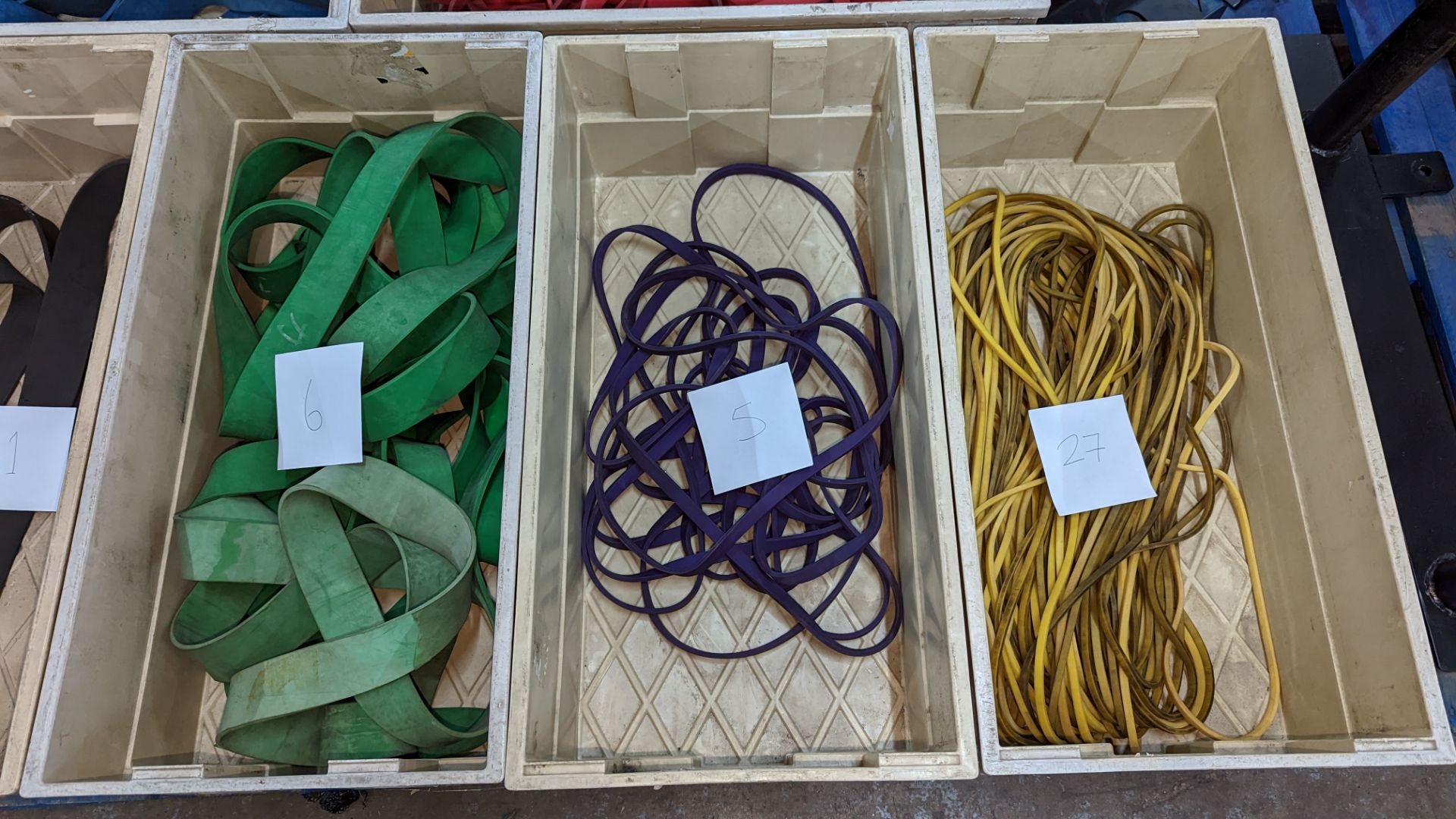 Large quantity of rubber resistance bands comprising the contents of seven crates, each crate holdin - Image 4 of 7