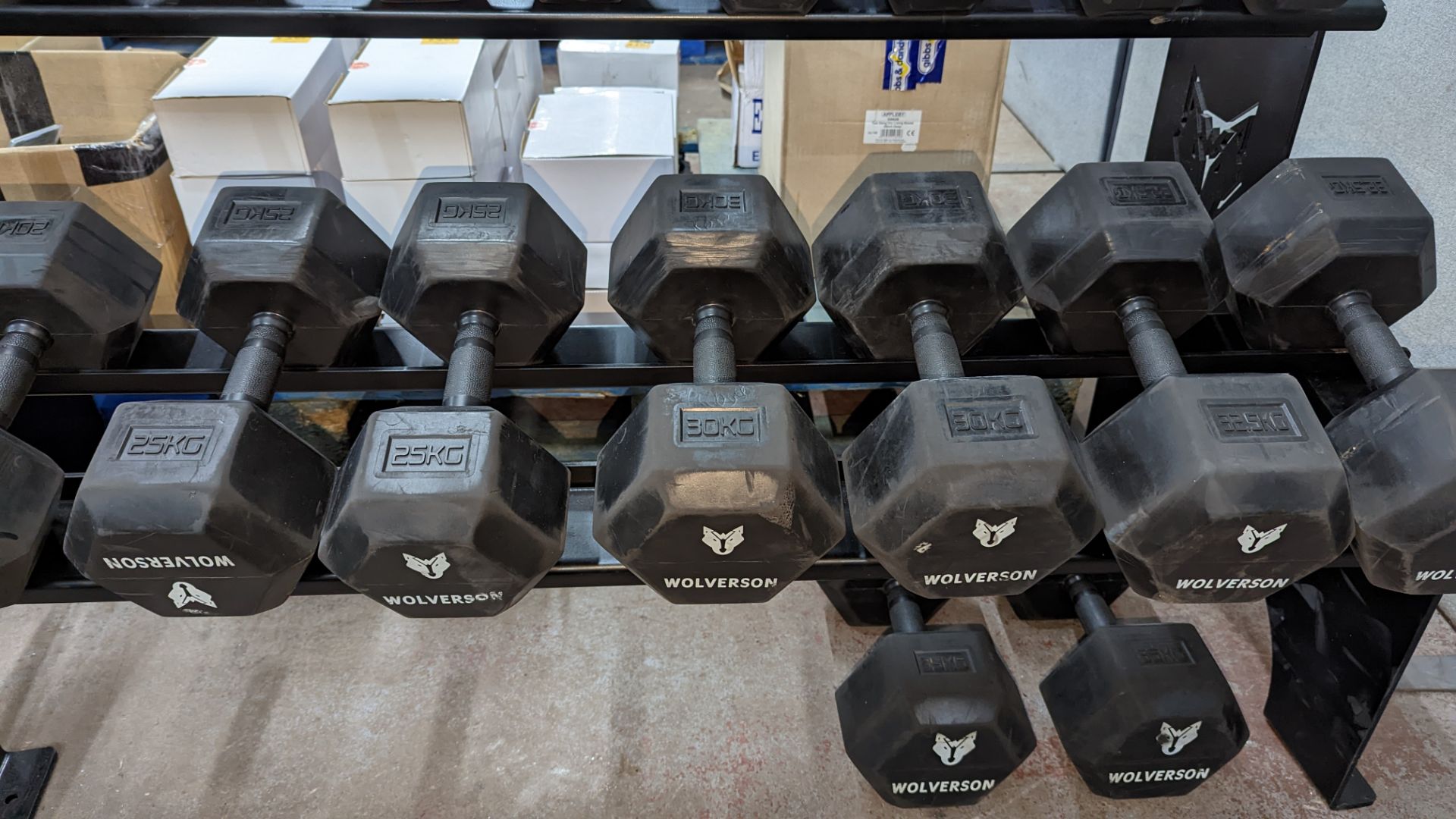 Rack and contents of Wolverson dumbbells. This lot comprises a two tier rack plus ten pairs of dumb - Image 7 of 9