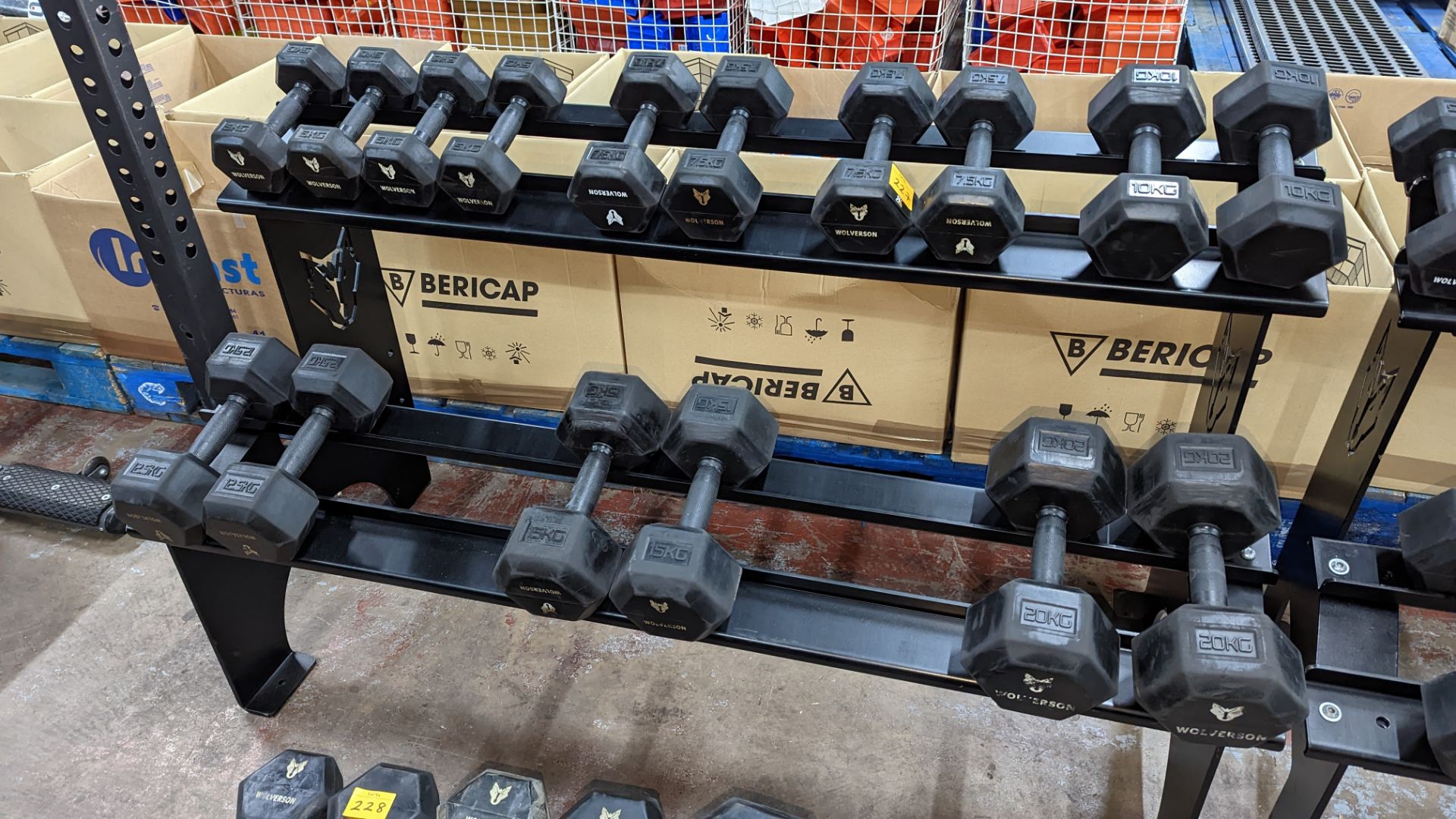 Rack and contents of Wolverson dumbbells. This lot comprises a two tier rack plus eight pairs of du - Image 2 of 8