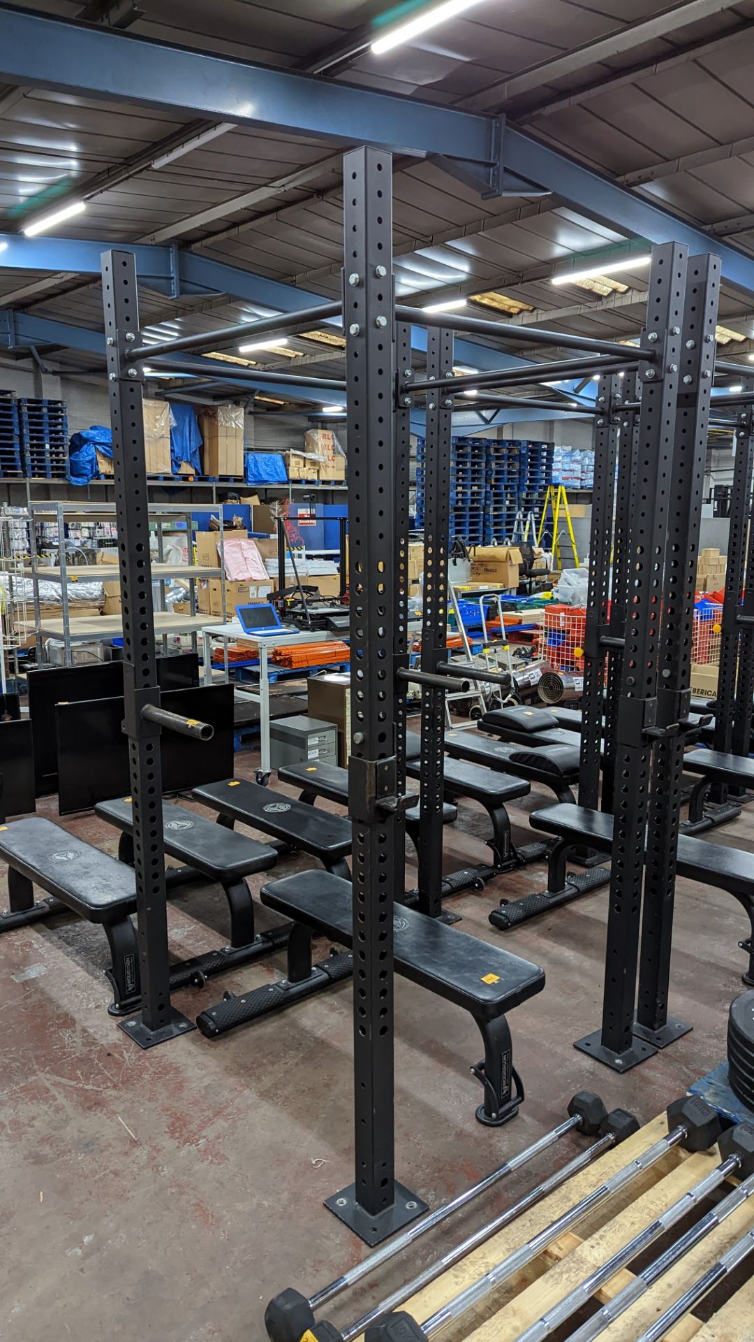 Power Rack comprising four vertical supports (each approximately 250 cms tall), four horizontal rods