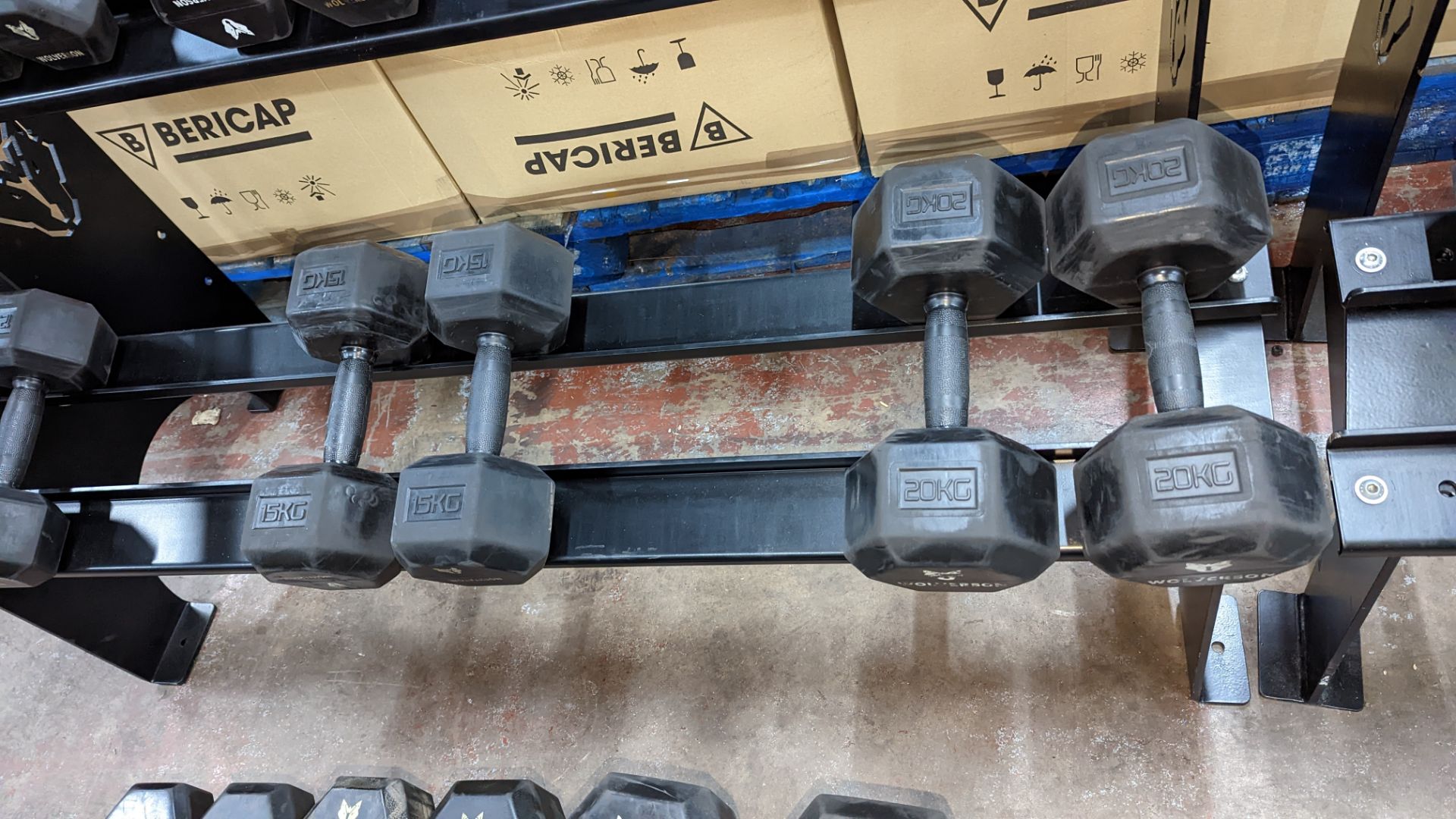 Rack and contents of Wolverson dumbbells. This lot comprises a two tier rack plus eight pairs of du - Image 7 of 8