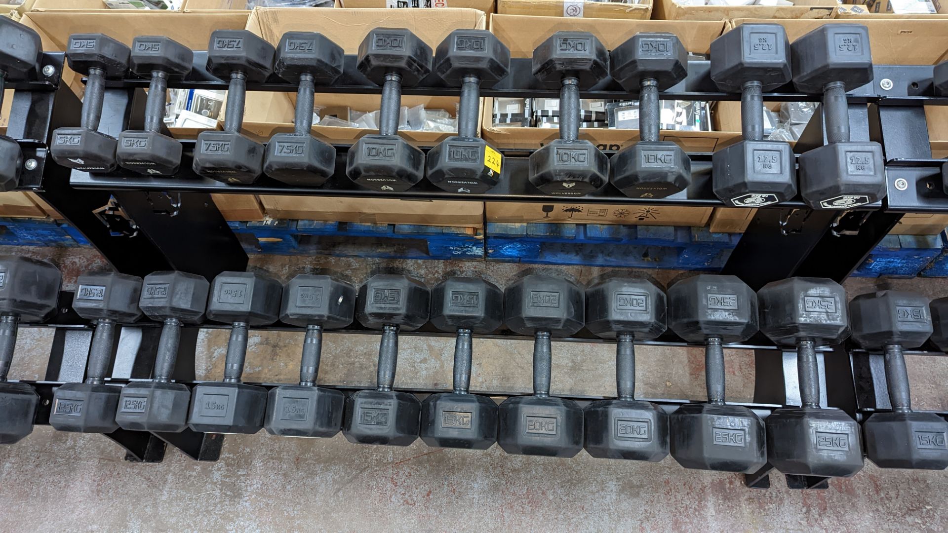 Rack and contents of Wolverson dumbbells. This lot comprises a two tier rack plus ten pairs of dumb - Image 9 of 9