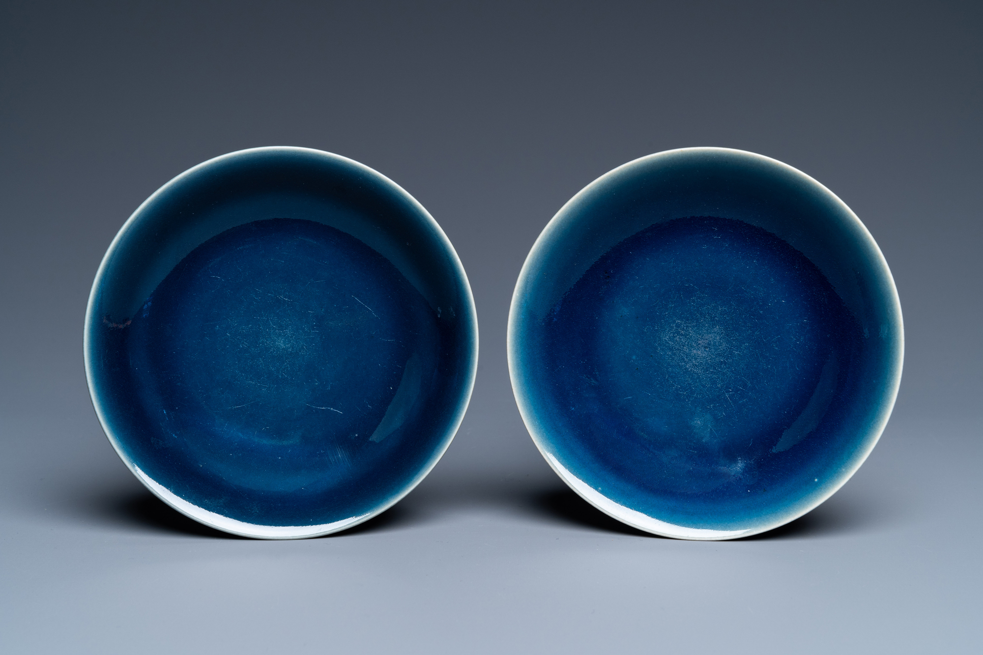 A pair of Chinese monochrome blue plates, Qianlong mark and of the period - Image 2 of 11