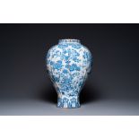 An exceptionally large blue and white baluster vase with naturalistic design, Delft or Frankfurt, la