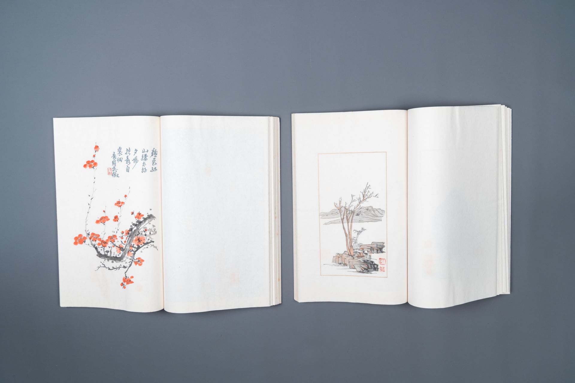 A box with two albums containing 120 woodblocks, 44 of which after Qi Baishi, Rong Bao Zhai studio, - Image 13 of 16