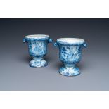 A pair of small Dutch Delft blue and white jardinires, 18th C.