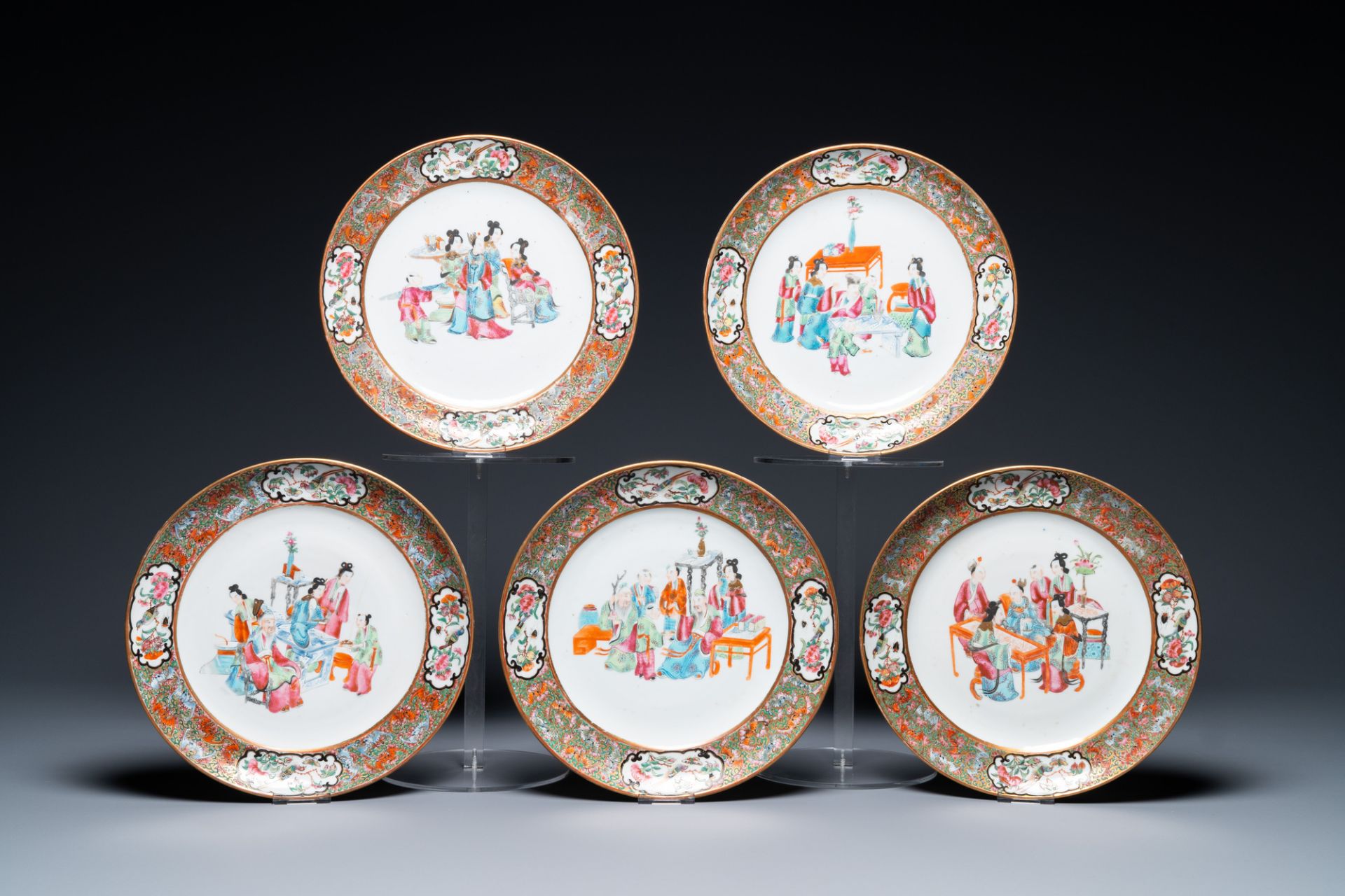 An extensive Chinese Canton famille rose dinner service, 19th C. - Image 12 of 48