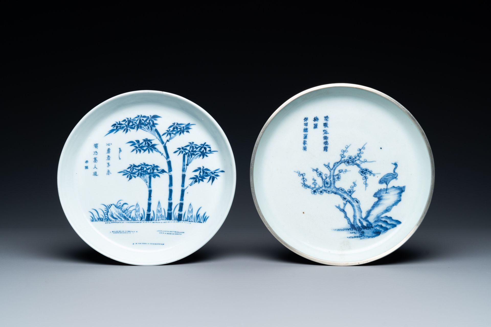 Two Chinese 'Bleu de Hue' plates for the Vietnamese market, Ngoan Ngoc mark, 19th C. - Image 2 of 3