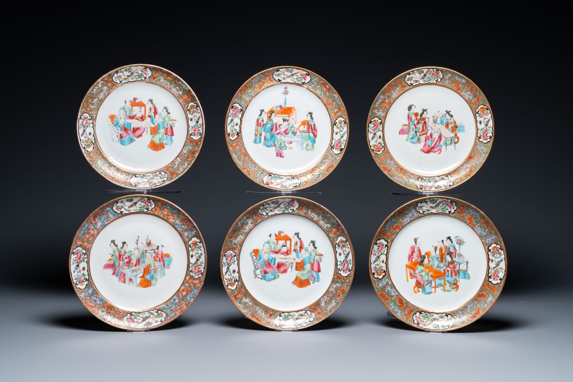 An extensive Chinese Canton famille rose dinner service, 19th C. - Image 7 of 48