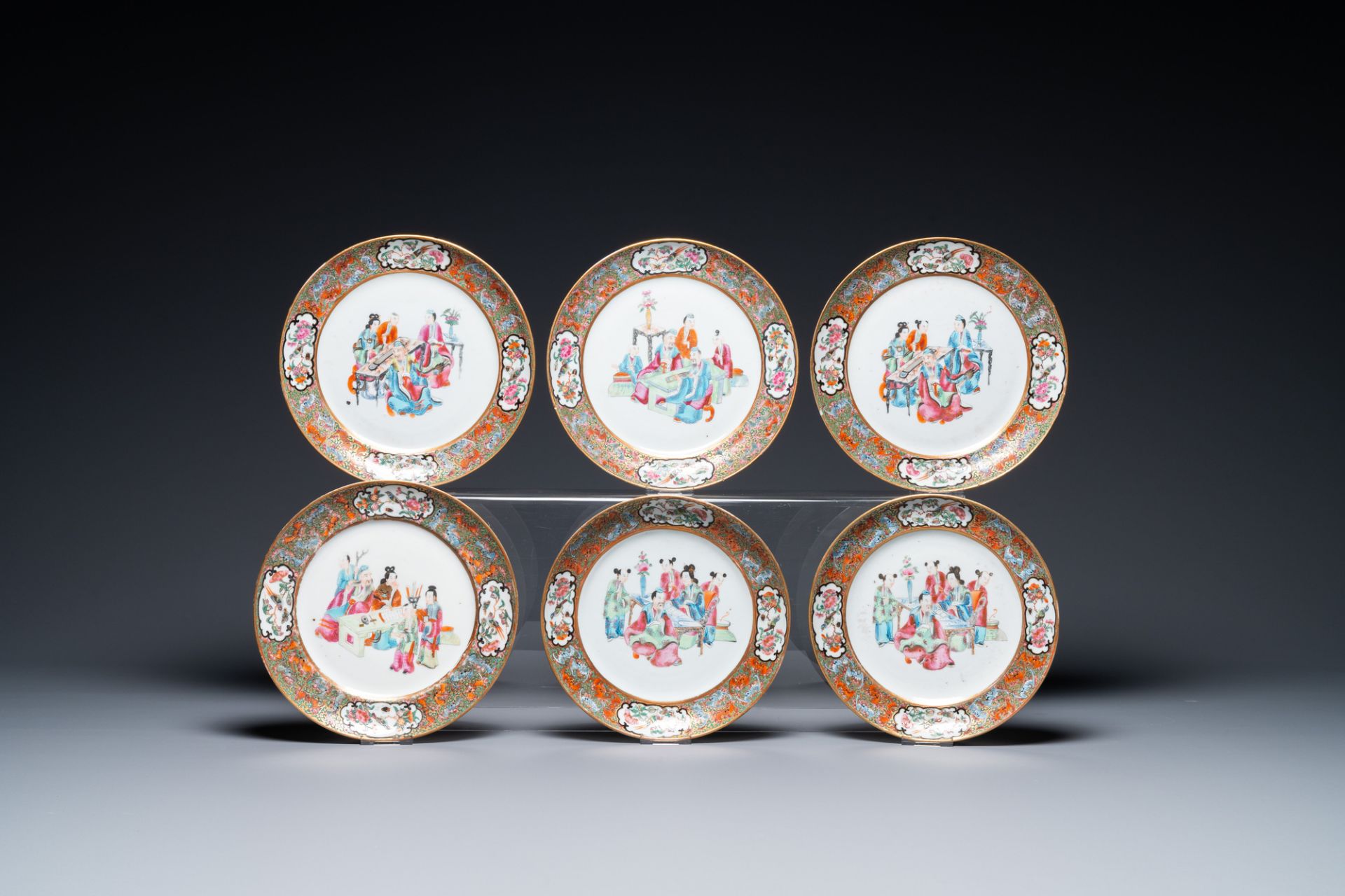 An extensive Chinese Canton famille rose dinner service, 19th C. - Image 4 of 48