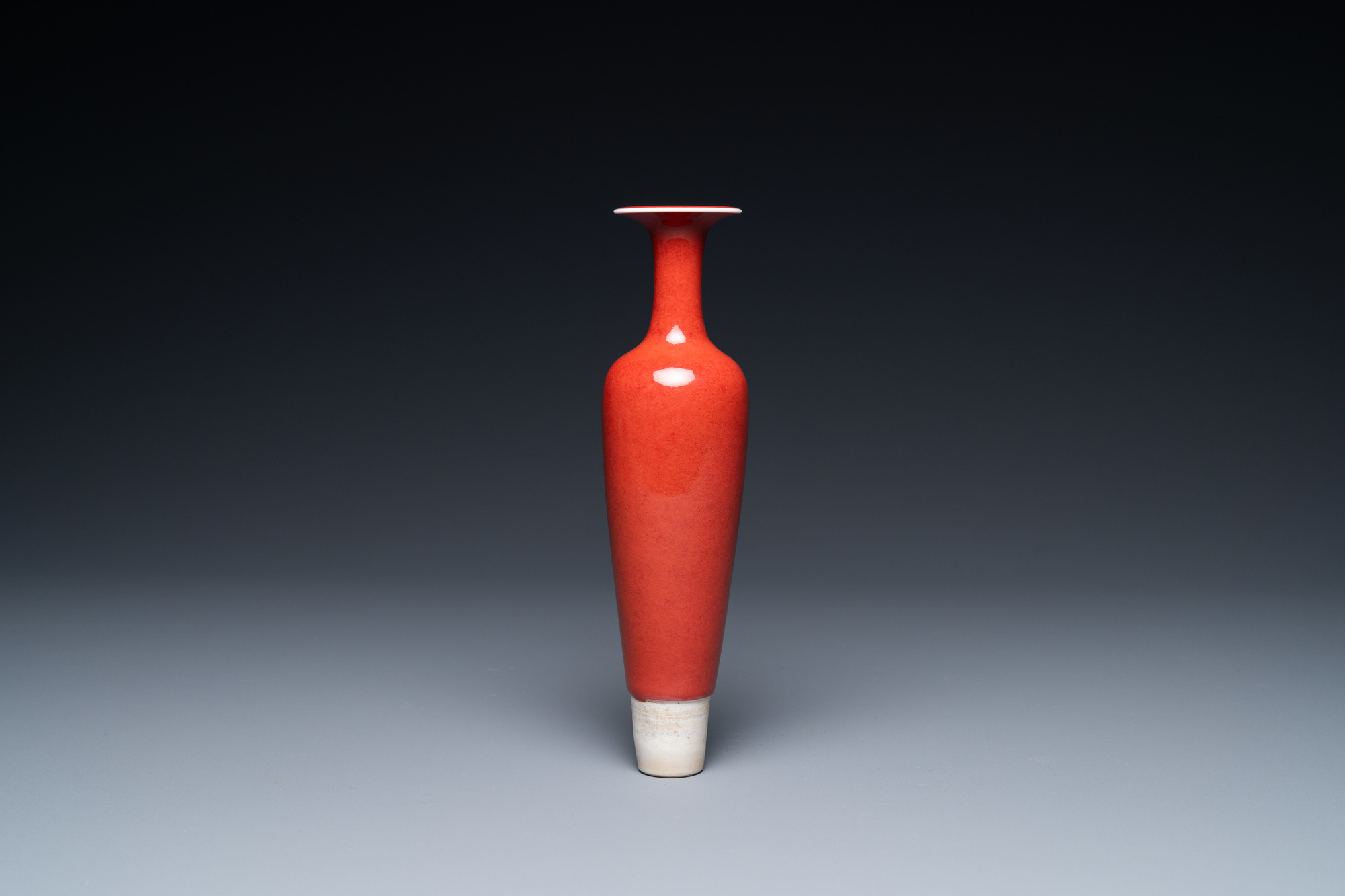 A Chinese slender 'peach bloom'-glazed vase, Kangxi mark but probably later - Image 5 of 9