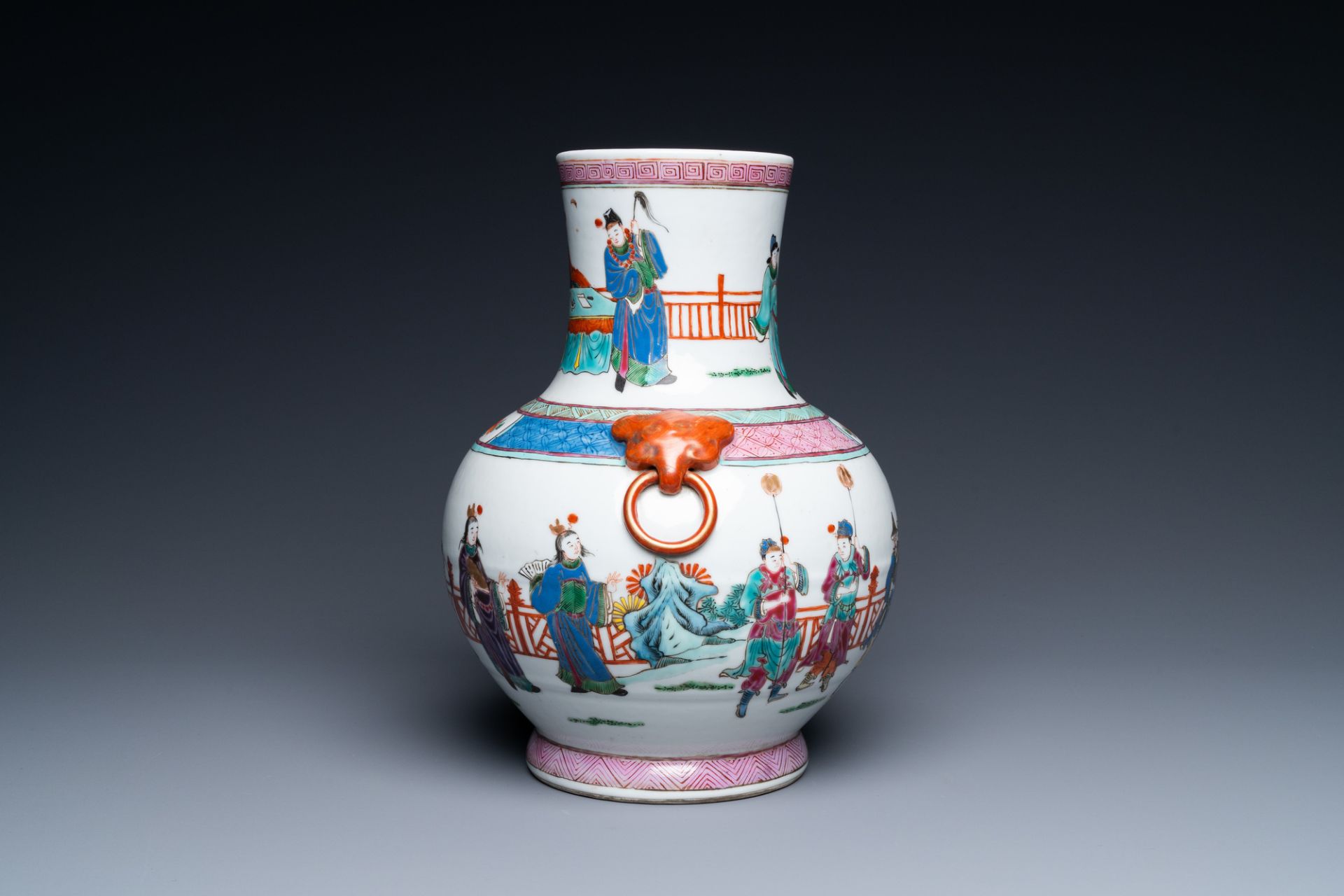 A Chinese famille rose vase with narrative design, 19/20th C. - Image 2 of 6