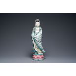 A large Chinese famille rose figure of Guanyin, Xue Chang Sen Zuo mark, Republic