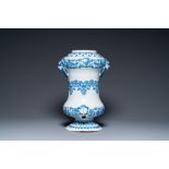 A large Dutch Delft blue and white albarello-shaped fountain, late 17th C.