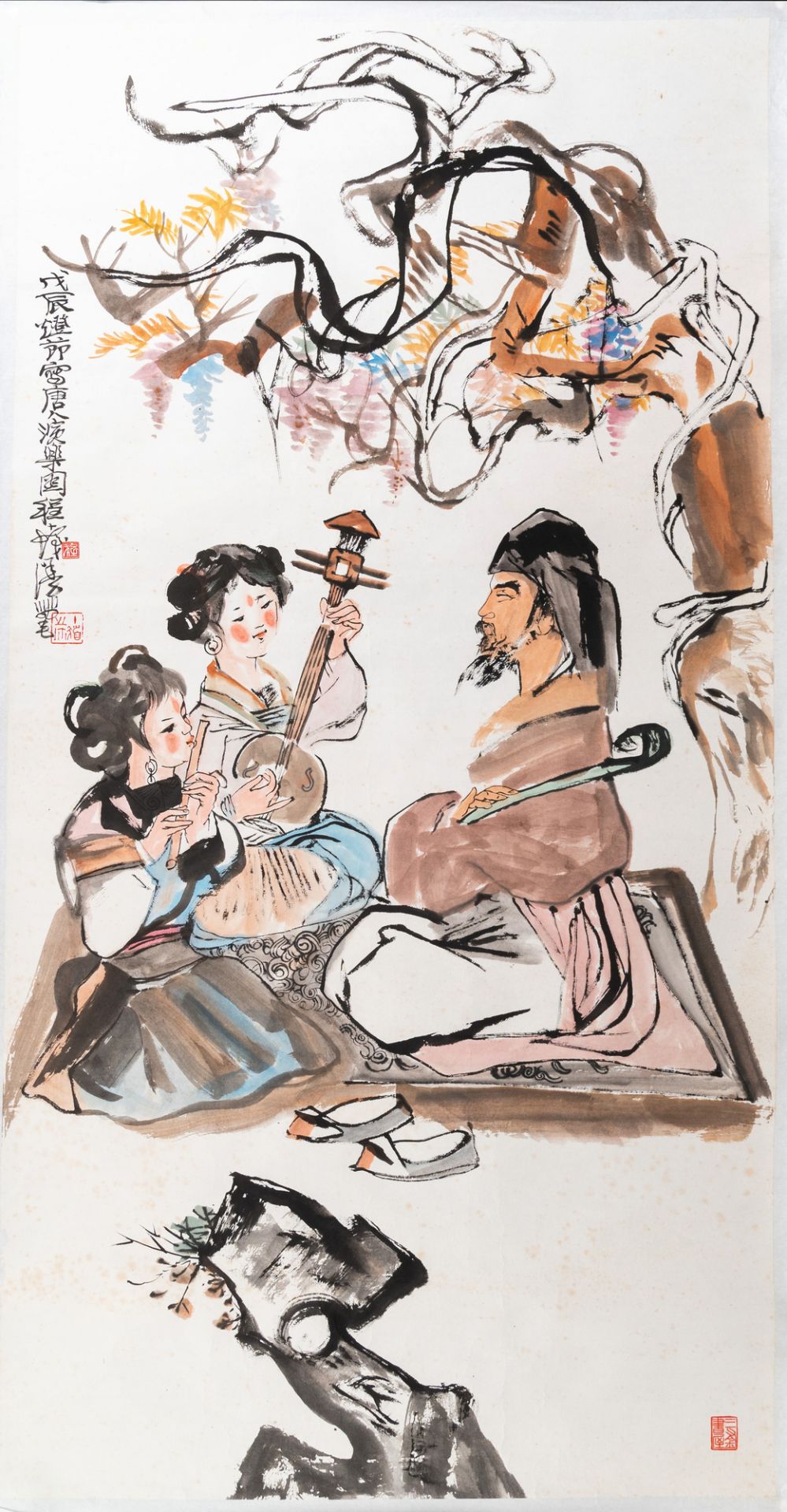 Cheng Shifa (1921-2007): ÔThe recitalÕ, ink and colour on paper, dated to the first full moon festiv
