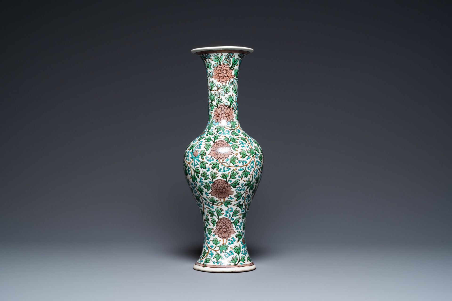 A Chinese verte biscuit 'peony scroll' vase, Ming - Image 2 of 6