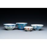 Four various Chinese famille rose and blue and white bowls, 19/20th C.