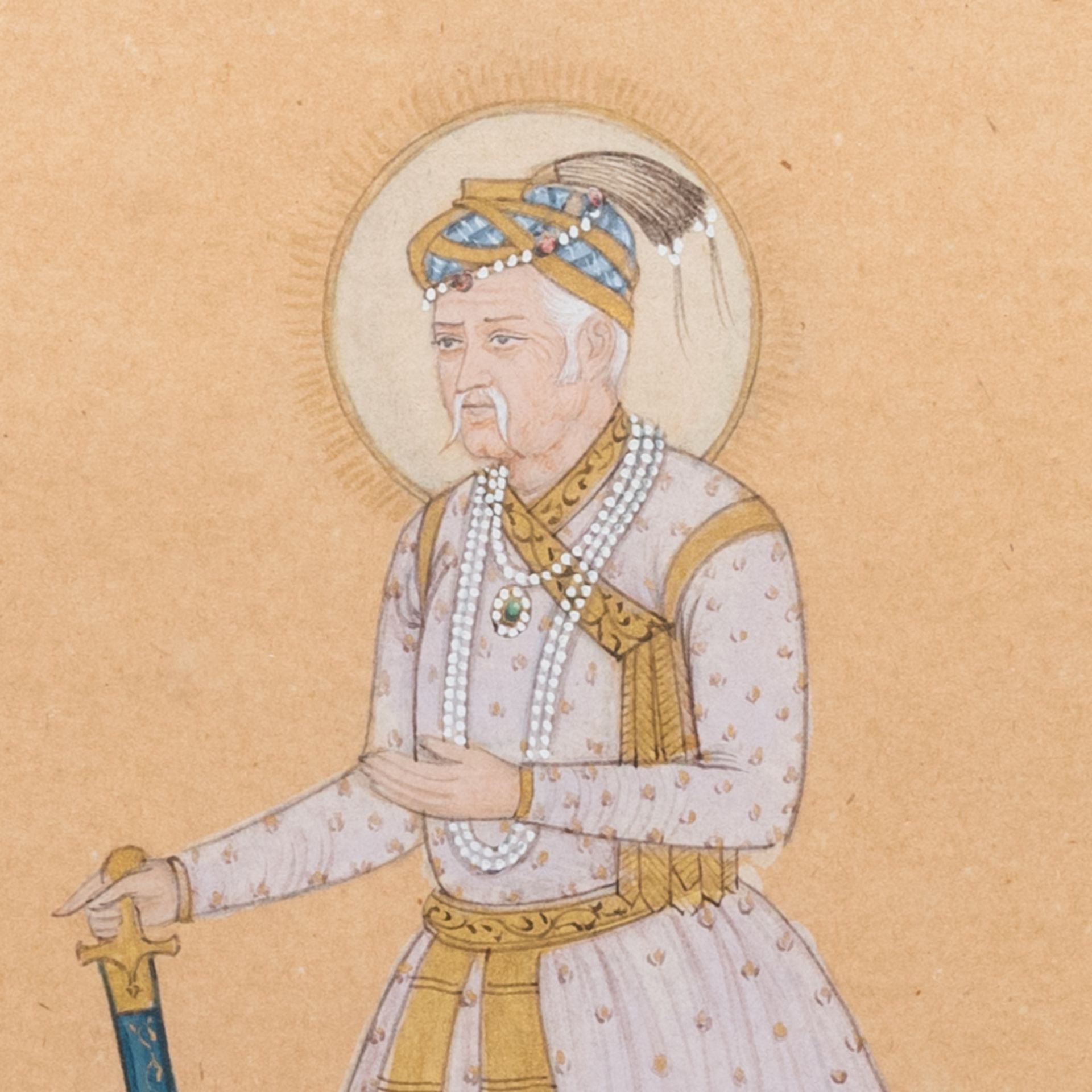 Indian school miniature: 'Portrait of an emperor', ink and colour on paper, 19th C. - Bild 5 aus 5