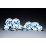 A collection of Chinese blue and white 'gaiwan' bowls and saucers with cranes and lotus flowers, Kan