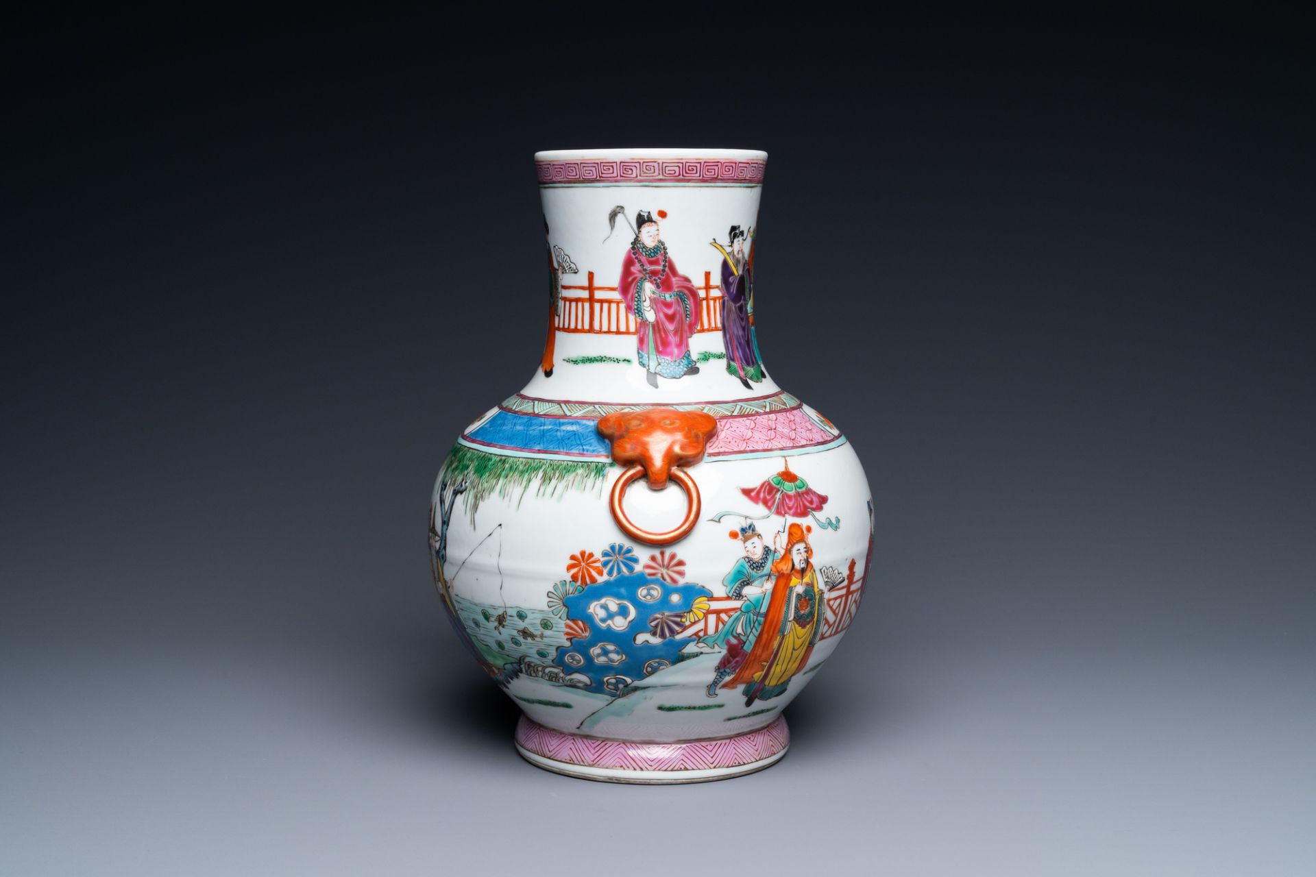 A Chinese famille rose vase with narrative design, 19/20th C. - Image 4 of 6