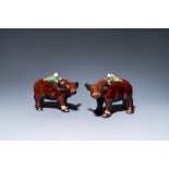 A pair of Chinese verte biscuit groups of boys riding buffaloes, Kangxi