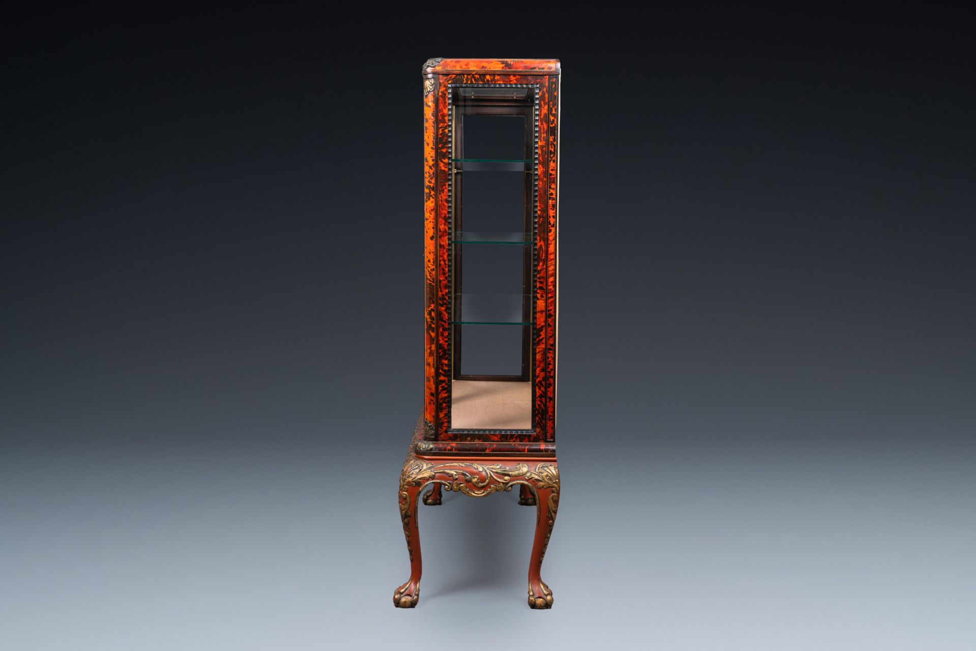 A tortoise veneer display cabinet on painted wooden stand, Maison Franck, Antwerp, ca. 1900 - Image 5 of 11