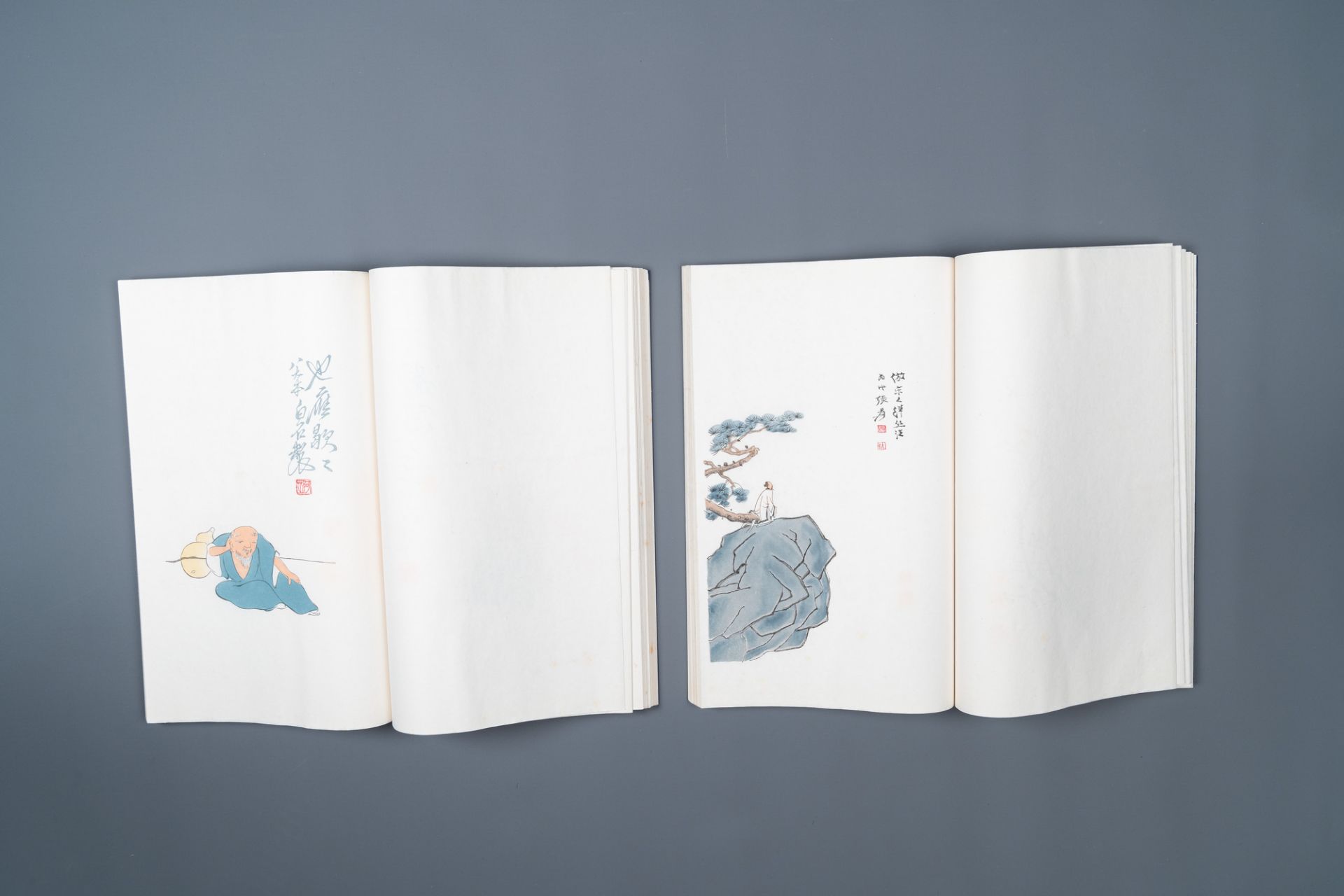 A box with two albums containing 120 woodblocks, 44 of which after Qi Baishi, Rong Bao Zhai studio, - Image 12 of 16