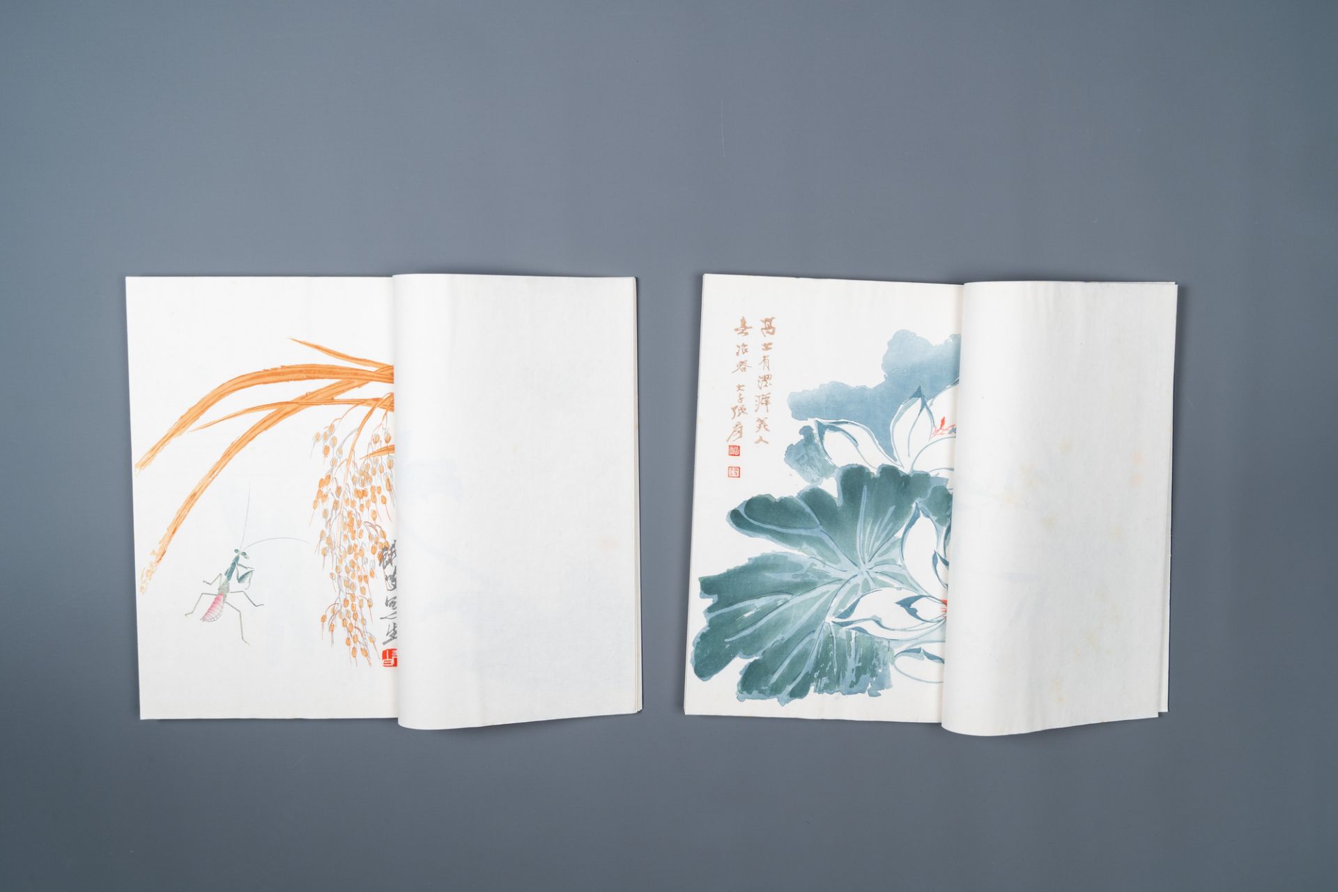 A box with two albums containing 120 woodblocks, 44 of which after Qi Baishi, Rong Bao Zhai studio, - Image 6 of 16