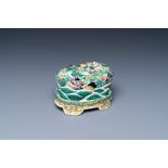 A Chinese verte biscuit incense holder, 19th C.