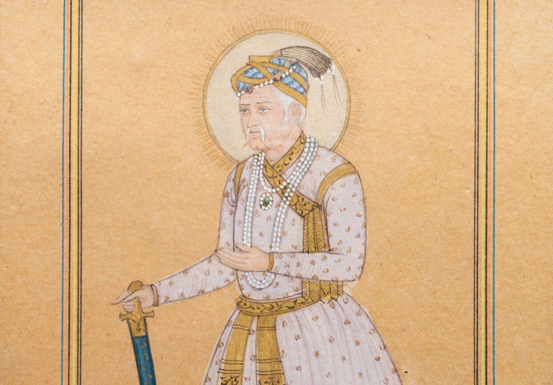 Indian school miniature: 'Portrait of an emperor', ink and colour on paper, 19th C. - Bild 3 aus 5