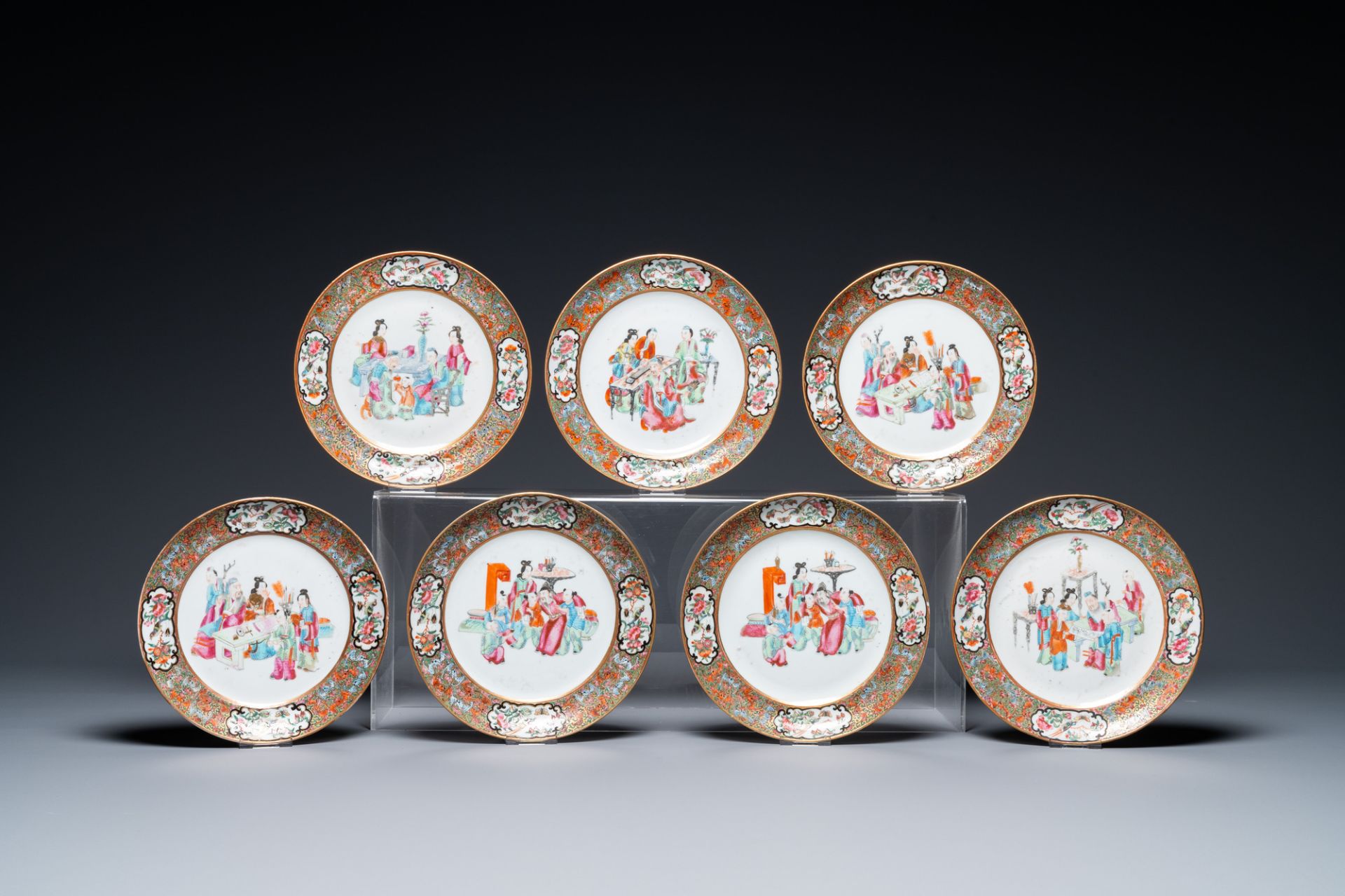 An extensive Chinese Canton famille rose dinner service, 19th C. - Image 3 of 48