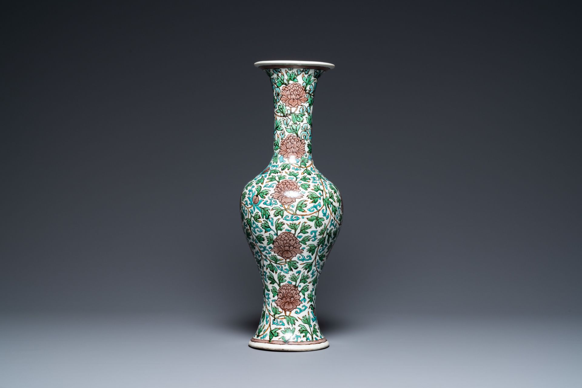 A Chinese verte biscuit 'peony scroll' vase, Ming - Image 4 of 6
