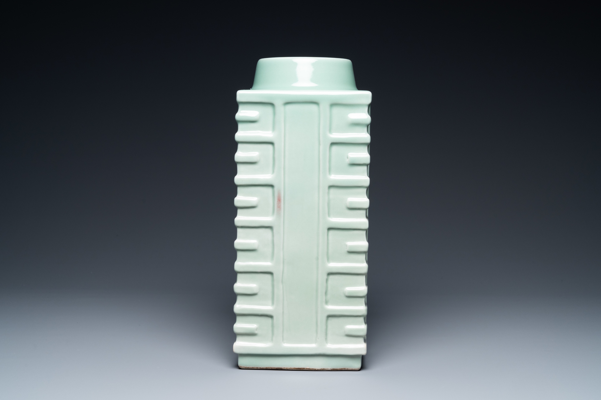 A Chinese monochrome celadon 'cong' vase with trigrams, Qianlong mark, Republic - Image 5 of 7