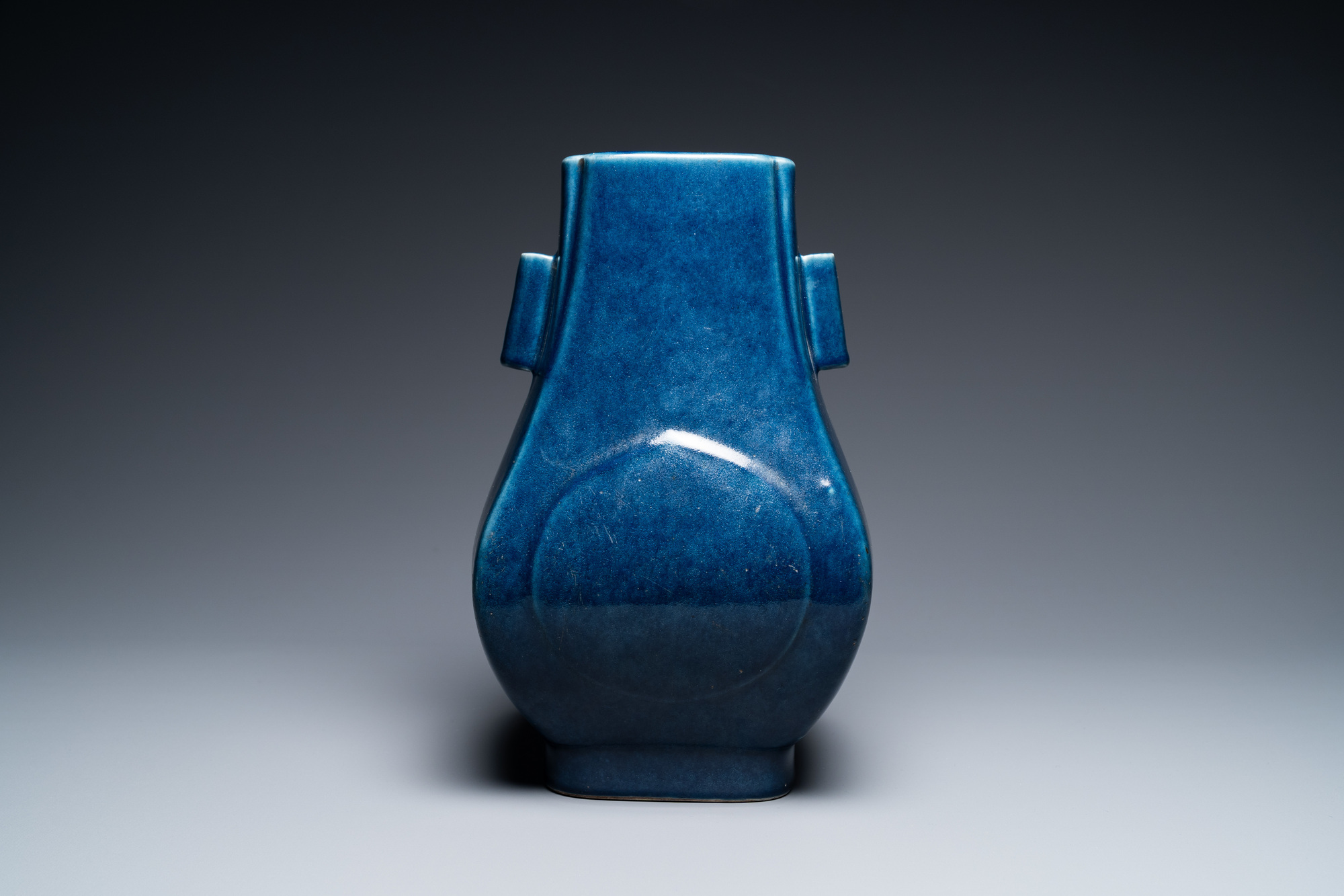 A Chinese monochrome blue 'fanghu' vase, Guangxu mark and of the period