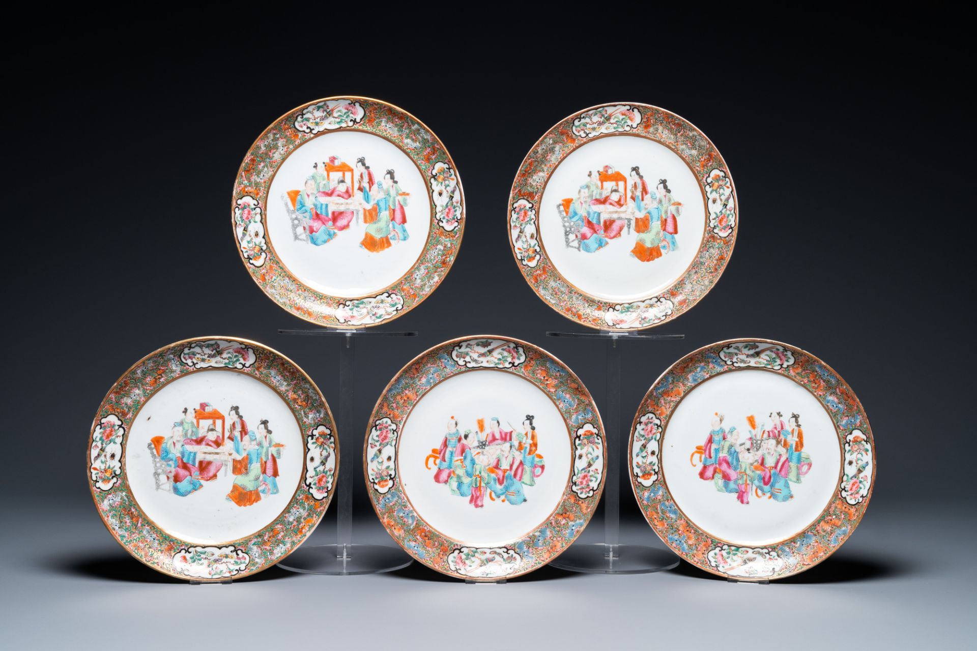 An extensive Chinese Canton famille rose dinner service, 19th C. - Image 14 of 48