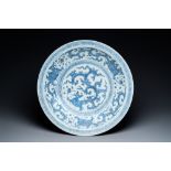 An impressive large Chinese blue and white 'dragon' dish, Ming, 2nd half 15th C.