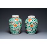 A pair of Chinese famille verte 'phoenix' vases, 19th C.