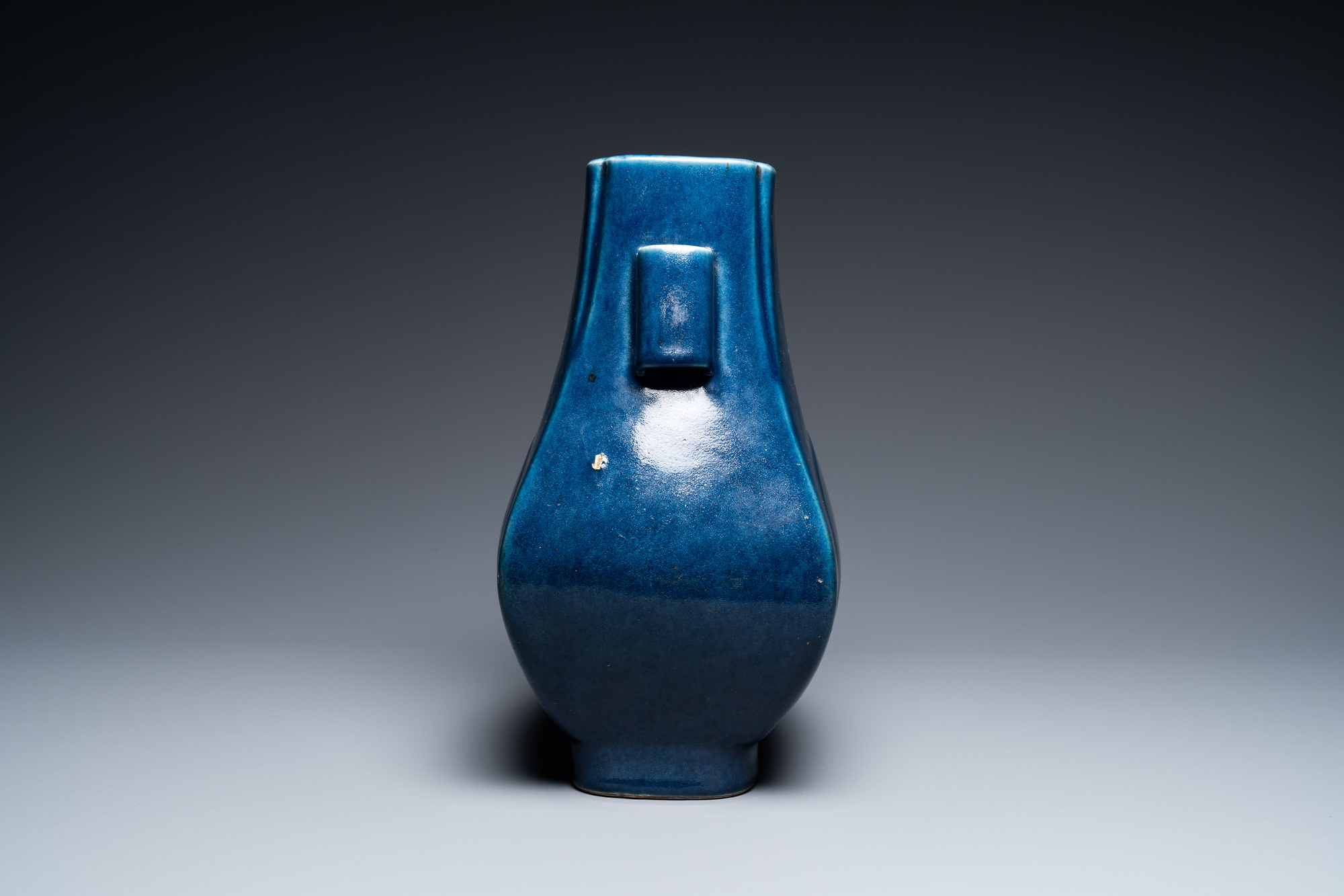 A Chinese monochrome blue 'fanghu' vase, Guangxu mark and of the period - Image 4 of 6