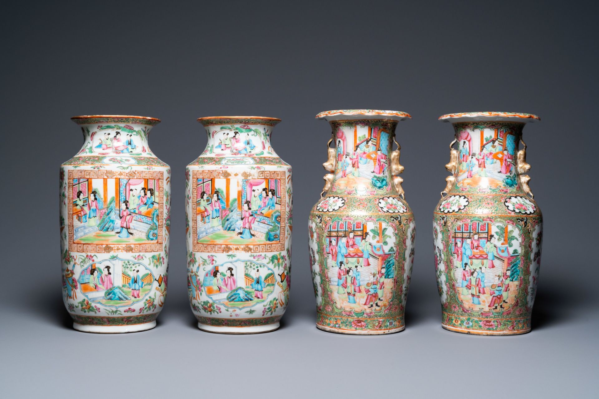 Two pairs of Chinese Canton famille rose vases, 19th C. - Image 3 of 6