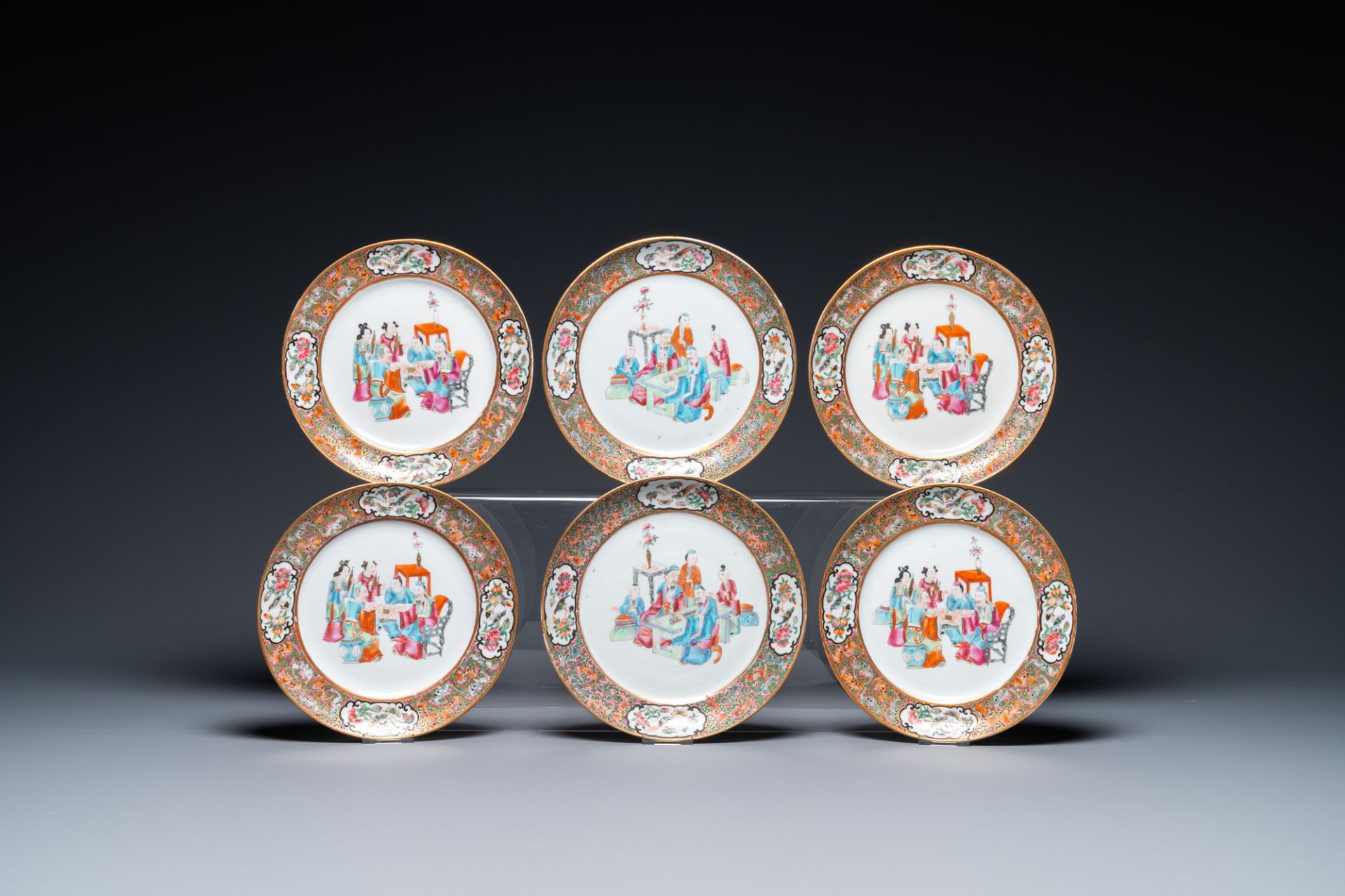 An extensive Chinese Canton famille rose dinner service, 19th C. - Image 5 of 48