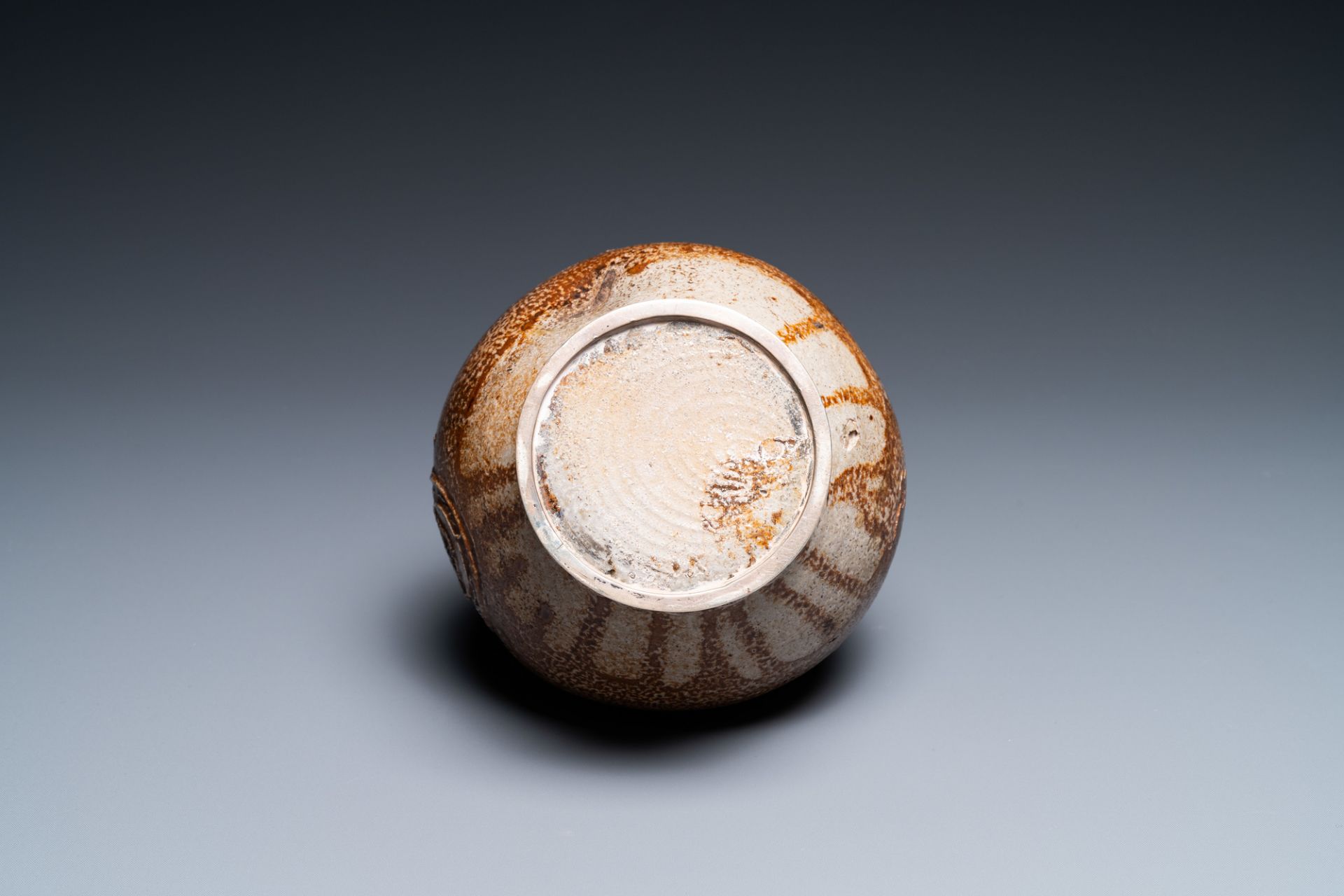 An English silver-mounted stoneware bellarmine jug, Raeren, 17th C. - Image 7 of 9