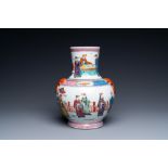 A Chinese famille rose vase with narrative design, 19/20th C.