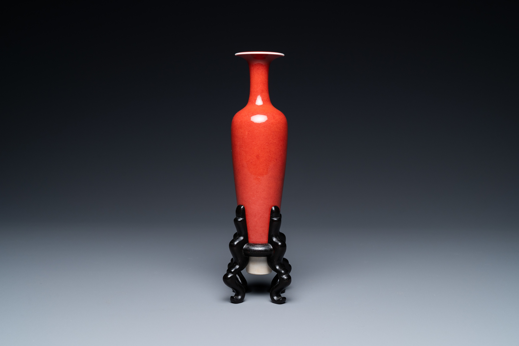 A Chinese slender 'peach bloom'-glazed vase, Kangxi mark but probably later - Image 2 of 9