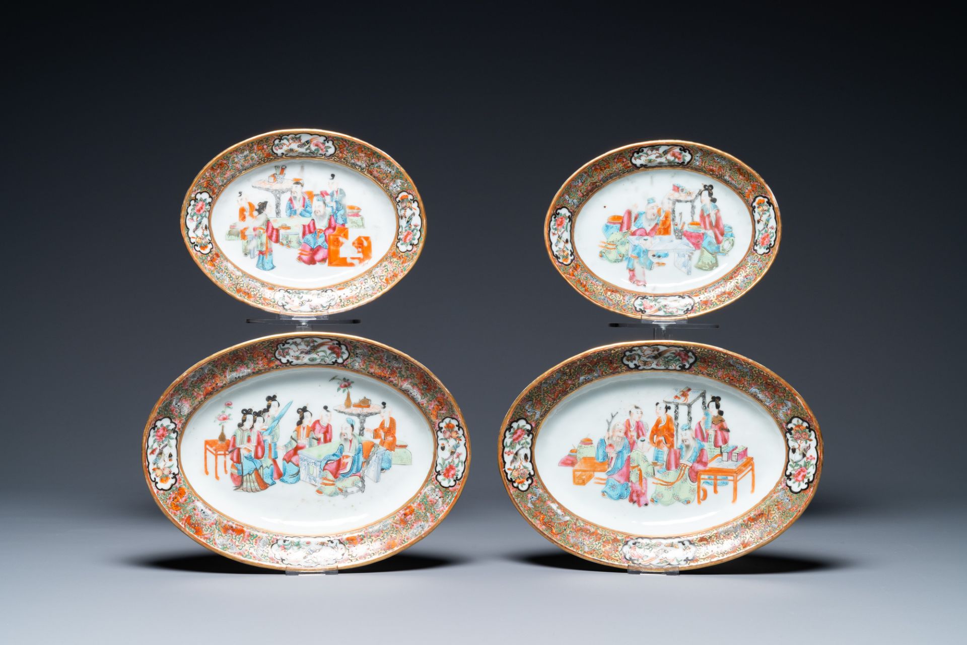 An extensive Chinese Canton famille rose dinner service, 19th C. - Image 19 of 48