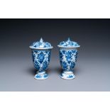 A pair of Chinese blue and white beakers and covers, Kangxi