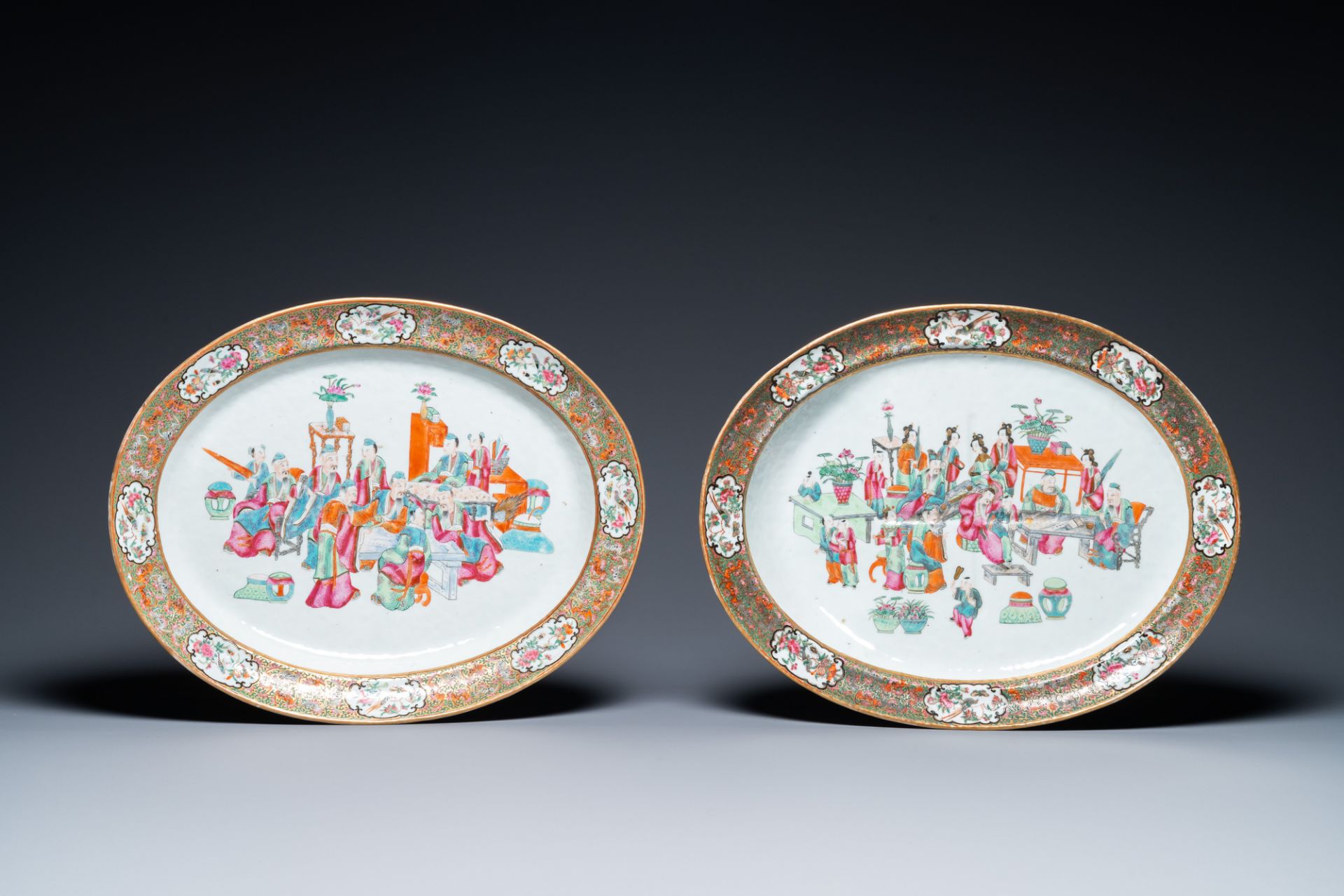 An extensive Chinese Canton famille rose dinner service, 19th C. - Image 16 of 48