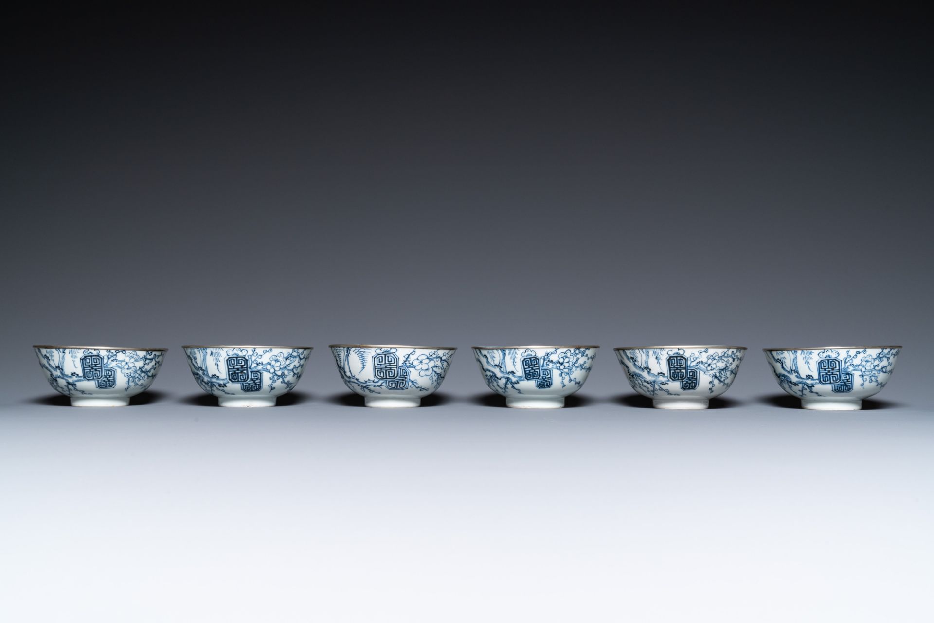 Six Chinese 'Bleu de Hue' bowls for the Vietnamese market, Ngoc mark, 19th C. - Image 2 of 7