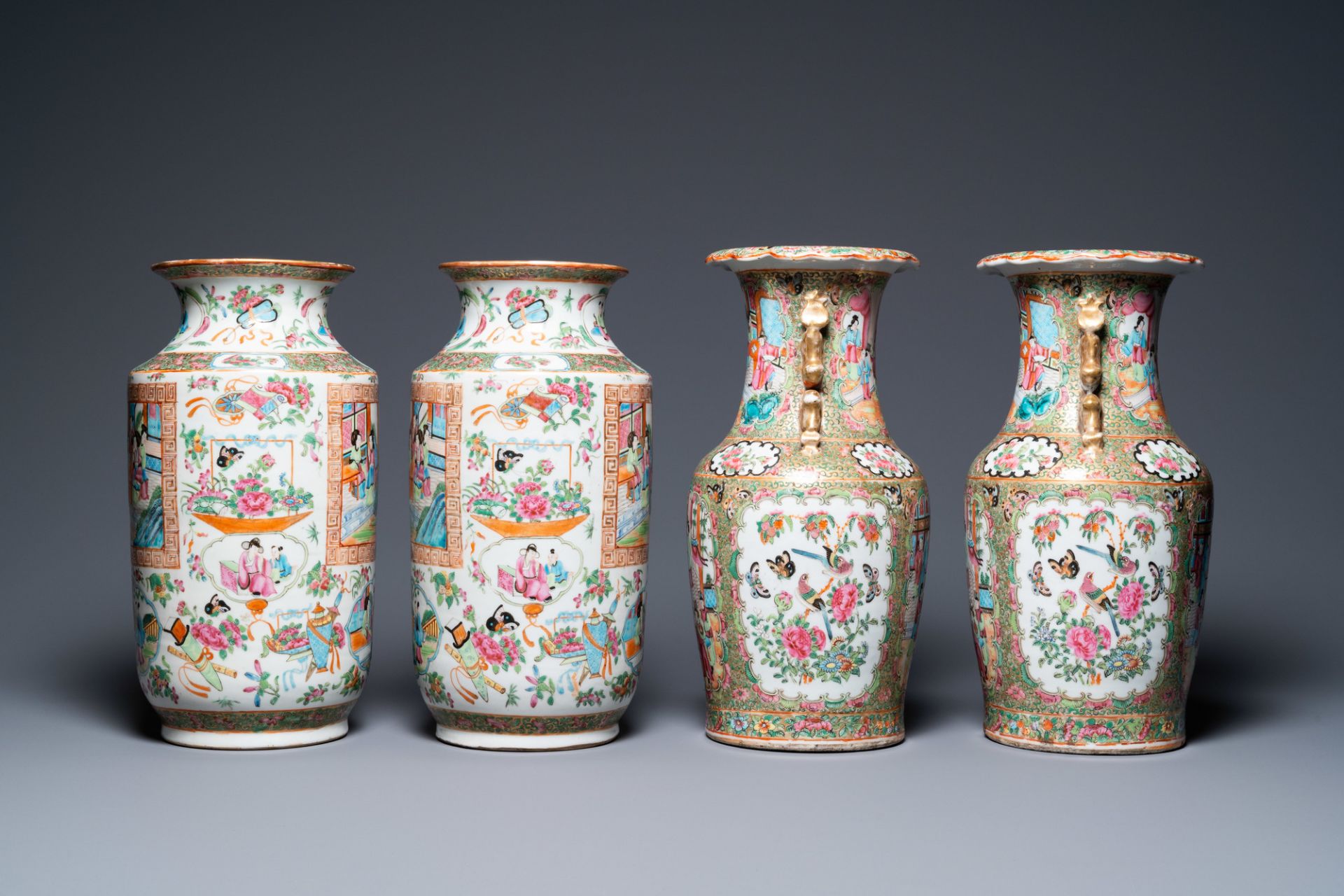 Two pairs of Chinese Canton famille rose vases, 19th C. - Image 4 of 6