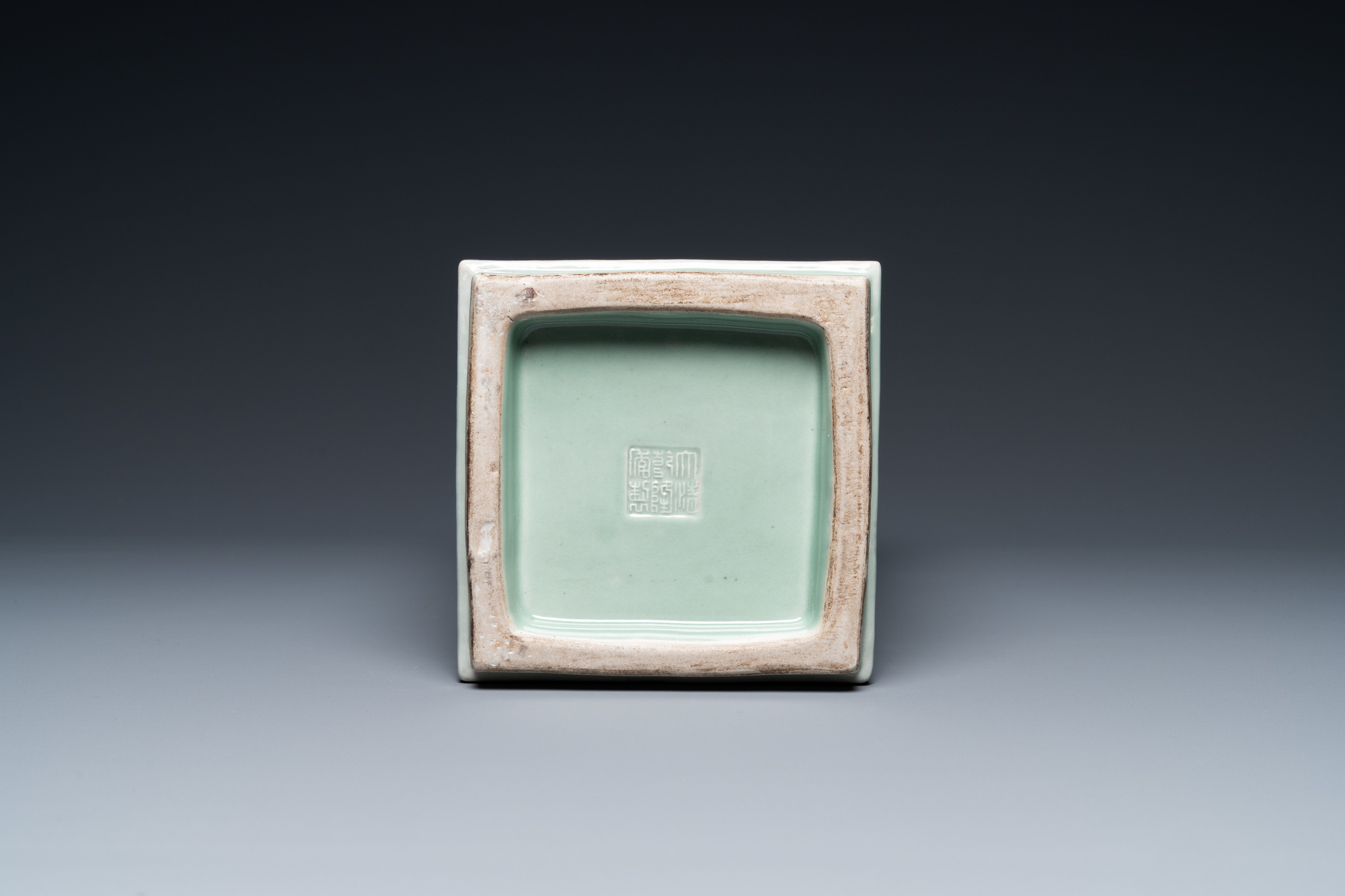 A Chinese monochrome celadon 'cong' vase with trigrams, Qianlong mark, Republic - Image 7 of 7